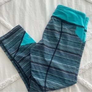 lululemon athletica Teal Blue Gray Striped capris Leggings